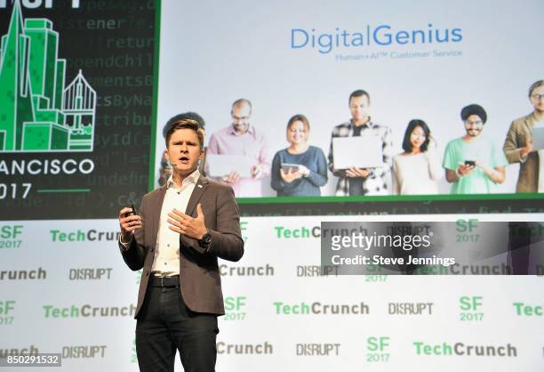 Digital Genius Co-Founder Mikhail Naumov speaks onstage during TechCrunch Disrupt SF 2017 at Pier 48 on September 20, 2017 in San Francisco,...