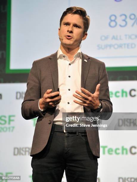 Digital Genius Co-Founder Mikhail Naumov speaks onstage during TechCrunch Disrupt SF 2017 at Pier 48 on September 20, 2017 in San Francisco,...