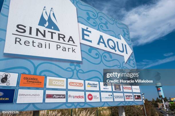 Sign indicates the way to Sintra Retail Park, one of four commercial centers owned by The Blackstone Group in Lisbon region, on September 20, 2017 in...