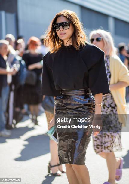 Christine Centenera is seen outside Gucci during Milan Fashion Week Spring/Summer 2018 on September 20, 2017 in Milan, Italy.