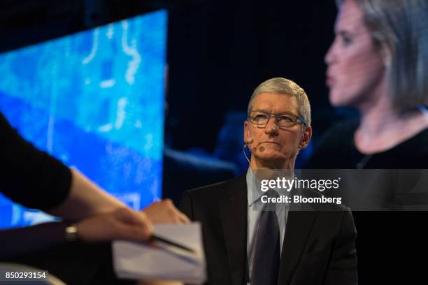 Tim Cook, chief executive officer of Apple Inc., listens during the Bloomberg Global Business Forum in New York, U.S., on Wednesday, Sept. 20, 2017....