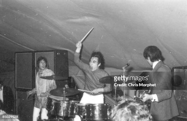 Photo of The Who; L-R: Roger Daltrey, Keith Moon, Pete Townshend, performing live onstage at Christ College Summer Ball