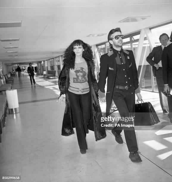Former Beatles Drummer Ringo Starr and his wife Maureen Starkey at Heathrow Airport. He was heading to New York where Ringo was promoting a film for...