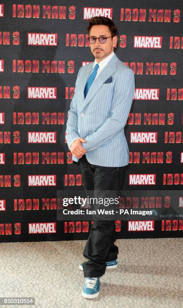 Robert Downey Jr at a photocall for new film Iron Man 3 at the Dorchester Hotel in London.