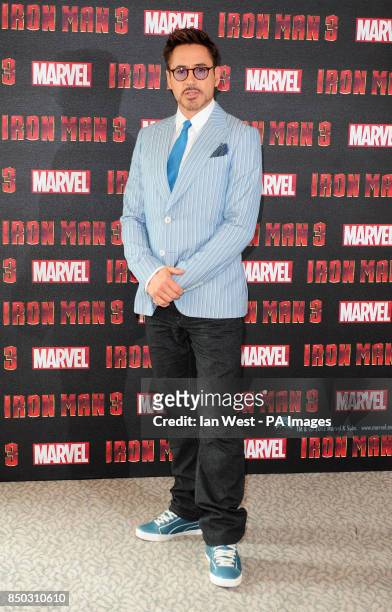 Robert Downey Jr at a photocall for new film Iron Man 3 at the Dorchester Hotel in London.