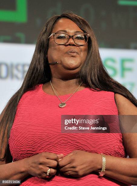 Oneva Co-Founder and CEO Anita Darden Gardyne participates in the Startup Battlefield finals during TechCrunch Disrupt SF 2017 at Pier 48 on...