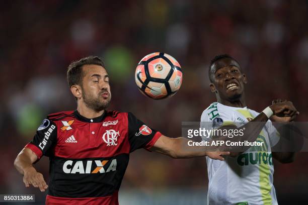 Cristian Penilla of Brazil's Chapecoense vies for the ball with Everton Ribeiro of Brazil's Flamengo during their 2017 Sudamericana Cup football...