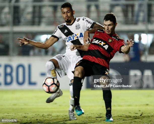 Lucca of Brazils Ponte Preta vies for the ball with Raul Prata of Brazils Sport Recife during their 2017 Sudamericana Cup football match at the...