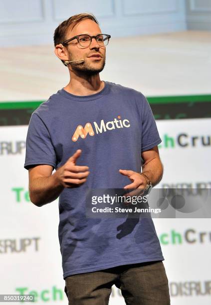 Matic Co-Founder and CEO Aaron Schiff participates in the Startup Battlefield finals during TechCrunch Disrupt SF 2017 at Pier 48 on September 20,...