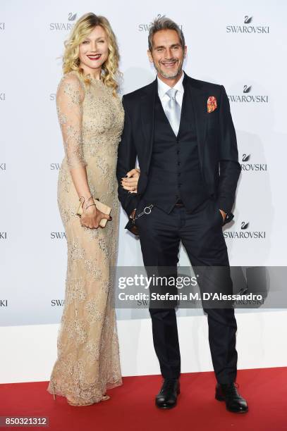 Natasha Stefanenko and Luca Sabbioni attend Swarovski Crystal Wonderland Party on September 20, 2017 in Milan, Italy.
