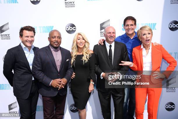 Robert Herjavec, Daymond John, Lori Greiner, Kevin O'Leary, Mark Cuban, and Barbara Corcoran attend the premiere of ABC's "Shark Tank" Season 9 at...