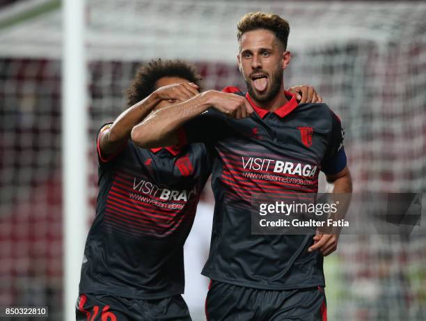 Braga defender Ricardo Ferreira from Portugal celebrates after scoring a goal during the Portuguese League Cup match between SL Benfica and SC Braga...