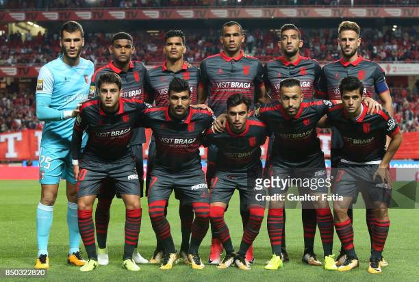 Braga players pose for a team photo before the start of the Portuguese League Cup match between SL Benfica and SC Braga at Estadio da Luz on...