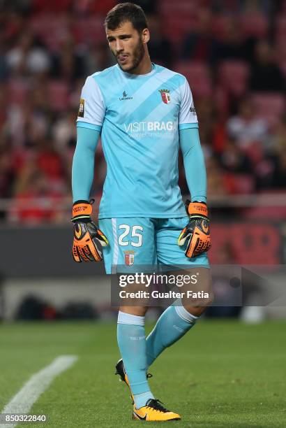 Braga goalkeeper Andre Moreira from Portugal in action during the Portuguese League Cup match between SL Benfica and SC Braga at Estadio da Luz on...