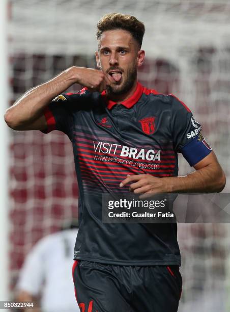 Braga defender Ricardo Ferreira from Portugal celebrates after scoring a goal during the Portuguese League Cup match between SL Benfica and SC Braga...