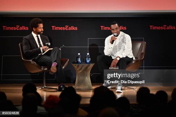 Toure interviews Sean "Diddy" Combs during TimesTalks Presents: An Evening with Sean "Diddy" Combs at The New School on September 20, 2017 in New...