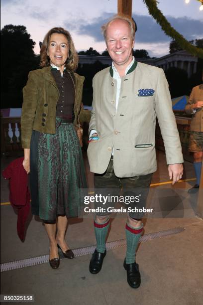 Stefan Hipp, baby food, and Nina Rittweger during the Oktoberfest at Theresienwiese on September 20, 2017 in Munich, Germany.