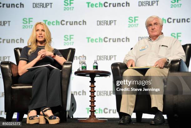 Emerson Collective Founder and President Laurene Powell Jobs and SV Angel Co-Founder and Managing Partner Ron Conway speak onstage during TechCrunch...