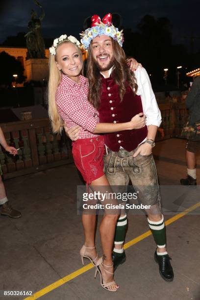 Jenny Elvers and Riccardo Simonetti during the "Blond Wies'n" as part of the Oktoberfest at Theresienwiese on September 20, 2017 in Munich, Germany.