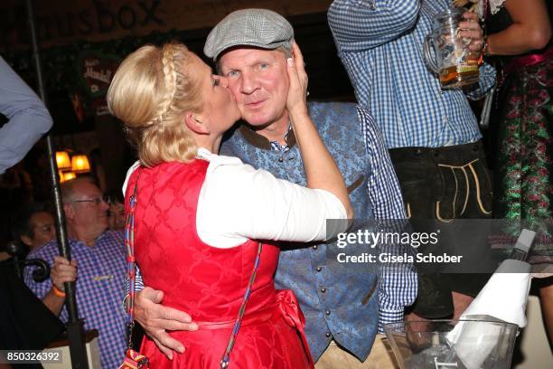 Claudia Effenberg and her husband Stefan Effenberg celebrate her birthday" during the Oktoberfest at Marstall tent at Theresienwiese on September 20,...