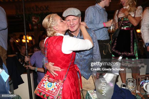 Claudia Effenberg and her husband Stefan Effenberg celebrate her birthday" during the Oktoberfest at Marstall tent at Theresienwiese on September 20,...