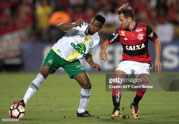 Moises Ribeiro of Brazil's Chapecoense vies for the ball with Everton Ribeiro of Brazil's Flamengo during their 2017 Copa Sudamericana football match...