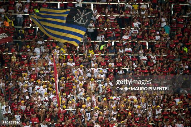 Brazil's Flamengo supporters during their 2017 Copa Sudamericana football match against Brazil's Chapecoense at Ilha do Urubu stadium, in Rio de...