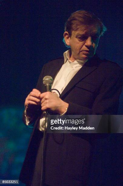 Photo of Mark E SMITH and FALL, Mark E Smith - performing live onstage at the final gig at the Hammersmith Palais