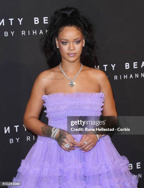 Rihanna attends the 'FENTY Beauty' by Rihanna launch at Harvey Nichols Knightsbridge on September 19, 2017 in London, England.