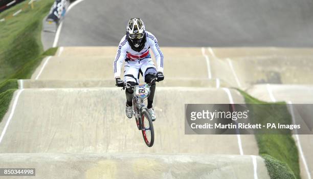 Liam Phillips on his way to winning the Mens BMX Supercross WC 2013, during day one of the UCI BMX Supercross World Championship at the National...