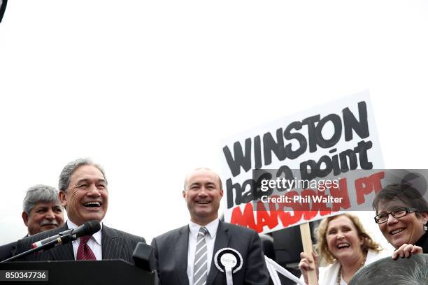 New Zealand First Leader Winston Peters attends a rally on September 21, 2017 in Auckland, New Zealand. NZ First are in vavour of moving Ports of...