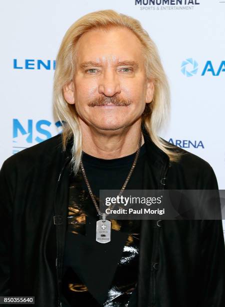 Joe Walsh speaks at the VetsAid Charity Benefit Concert press conference at Eagle Bank Arena on September 20, 2017 in Fairfax, Virginia. VetsAid is a...