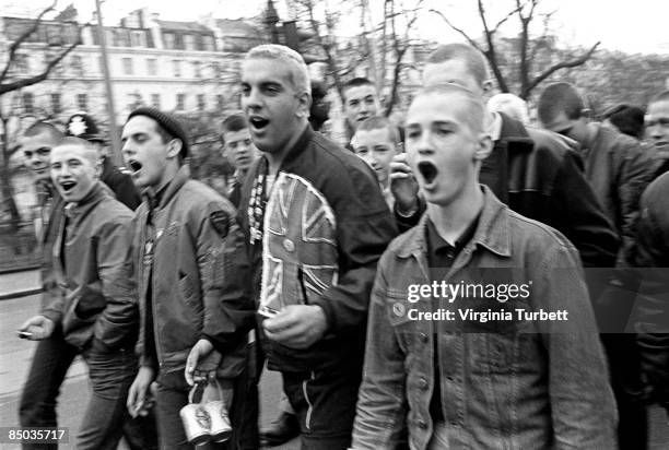 Photo of SKINHEADS and 80'S STYLE and 70'S STYLE and PUNKS; Punk mourners on the Sid Vicious memorial march