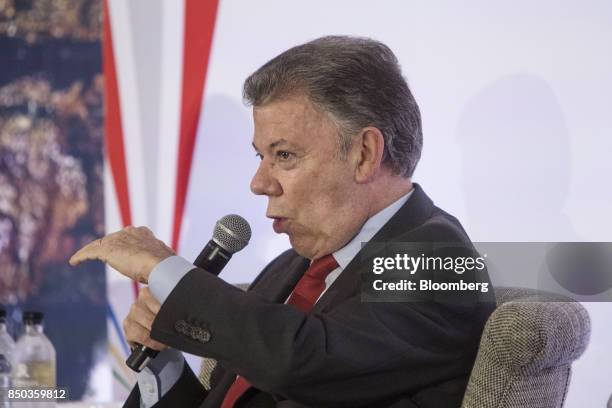 Juan Manuel Santos, Colombia's president, speaks during an Americas Society and Council of the Americas event in New York, U.S., on Wednesday, Sept....