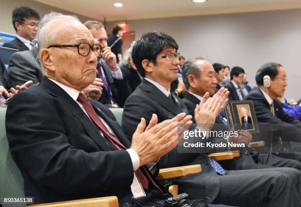 Tomihisa Taue , mayor of the atomic-bombed southwestern Japan city of Nagasaki, attends the signing ceremony of the world's first treaty to...