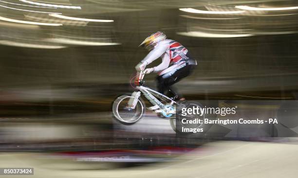 Great Britains Shanaze Reade leads the pack on her way to winning the final at the end of day two of the UCI BMX Supercross World Championship at the...