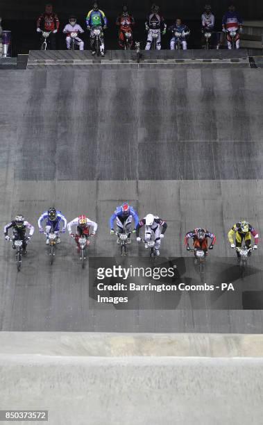 General action during day two of the UCI BMX Supercross World Championship at the National Cycling Centre, Manchester.