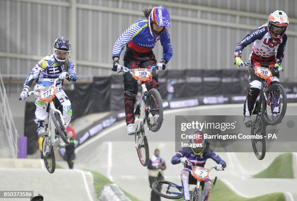 General action during day two of the UCI BMX Supercross World Championship at the National Cycling Centre, Manchester.