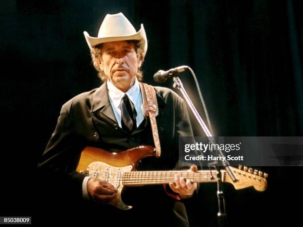 Photo of Bob DYLAN; performing live onstage, wearing Stetson hat