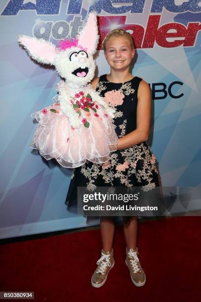 Season 12 winner ventriloquist Darci Lynne Farmer attends NBC's "America's Got Talent" season 12 finale at Dolby Theatre on September 20, 2017 in...