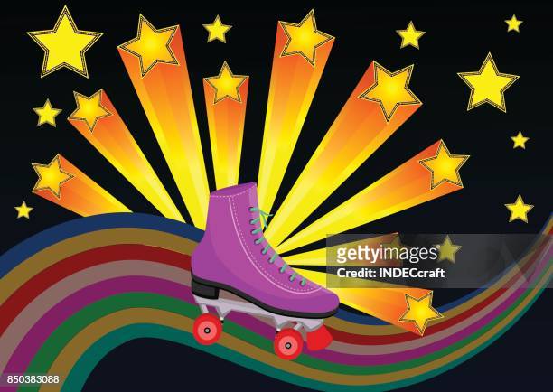 80s roller skates with starburst - roller skating stock illustrations