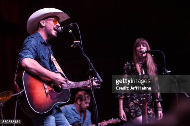 Singer/guitarist Blake Berglund and singer Belle Plaine perform at Neighborhood Theatre on September 20, 2017 in Charlotte, North Carolina.