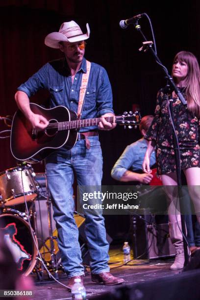 Singer/guitarist Blake Berglund and singer Belle Plaine perform at Neighborhood Theatre on September 20, 2017 in Charlotte, North Carolina.