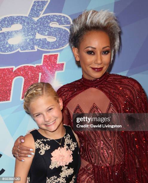 Season 12 winner ventriloquist Darci Lynne Farmer and singer/TV personality Mel B attend NBC's "America's Got Talent" season 12 finale at Dolby...