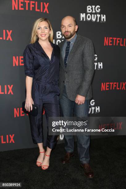 Actors June Diane Raphael and Paul Scheer attend the premiere of Netflix's "Big Mouth" at Break Room 86 on September 20, 2017 in Los Angeles,...