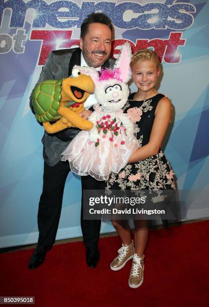 Ventriloquist Terry Fator and Season 12 winner ventriloquist Darci Lynne Farmer attends NBC's "America's Got Talent" season 12 finale at Dolby...