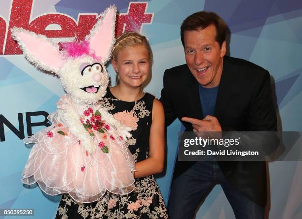 Season 12 winner ventriloquist Darci Lynne Farmer and ventriloquist Jeff Dunham attend NBC's "America's Got Talent" season 12 finale at Dolby Theatre...