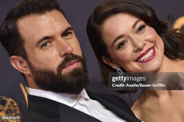 Actors Tom Cullen and Tatiana Maslany arrive at the 69th Annual Primetime Emmy Awards at Microsoft Theater on September 17, 2017 in Los Angeles,...