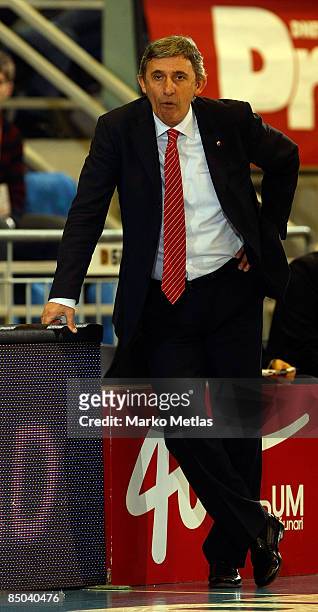 Svetislav Pesic coach of Red Star in action during the Eurocup Last 16 Game 4 match between Red Star Belgrade v KK Hemofarm Stada on February 24,...