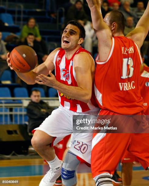 Tadija Dragicevic of Red Star in action during the Eurocup Last 16 Game 4 match between Red Star Belgrade v KK Hemofarm Stada on February 24, 2009 at...